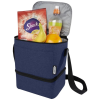 a blue cooler bag with food items inside