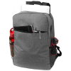 a grey backpack with a black handle