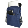 a blue backpack with a laptop and a notebook inside