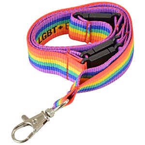 Additional Image 5 - a rainbow colored lanyard with a metal hook