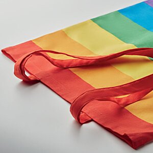 Additional Image 3 - a rainbow colored bag with red handles