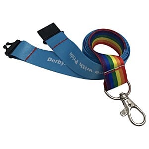 Additional Image 2 - a blue lanyard with a rainbow strap