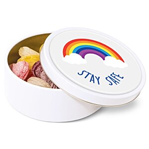 Additional Image 1 - a round white container with a rainbow and colorful objects