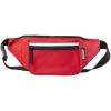 a red waist bag with black straps