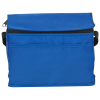 a blue bag with black handles