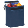 a blue bag with fruit inside