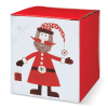 a red and white box with a cartoon character on it