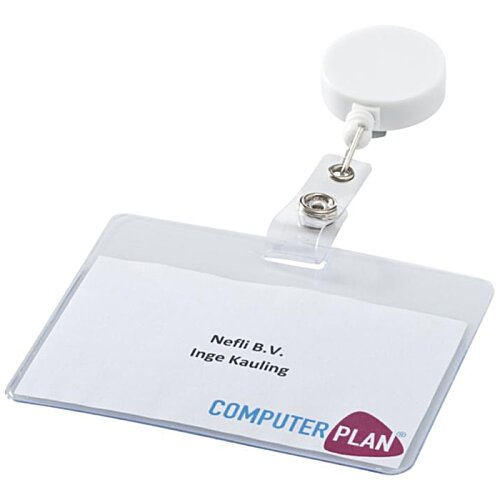 Additional Image 4 - a white badge with a round badge attached to it