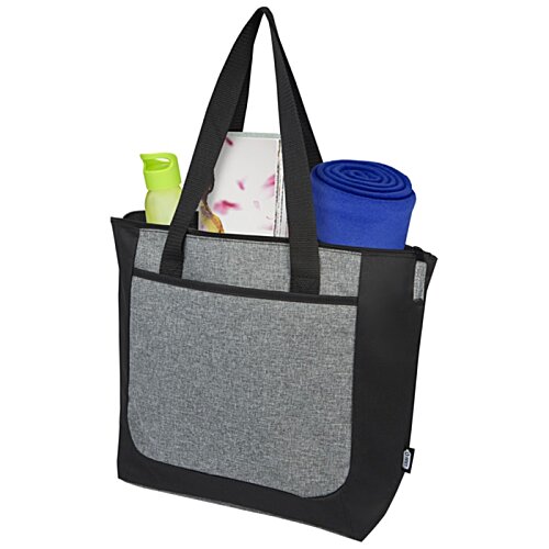 Additional Image 3 - a grey and black bag with a white rabbit and a blue towel