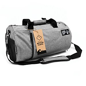 Additional Image 7 - a grey duffel bag with a brown tag