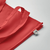 a red cloth bag with a zipper