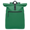 a green backpack with black zippers