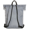 a grey bag with black straps