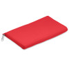 a red rectangular object with a zipper