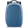 a blue backpack with a black handle