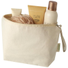 a white bag with various cosmetics