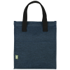 a blue bag with black handles