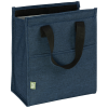 a blue bag with black handles