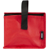 a red bag with a black strap