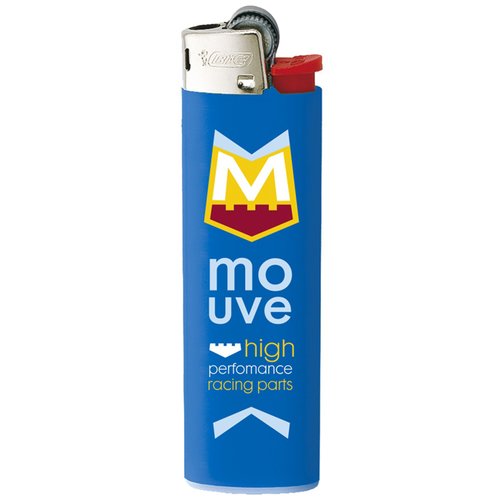 Additional Image 2 - a blue lighter with a red and yellow logo