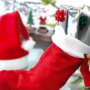 Additional Image 1 - a close up of a red and white stocking