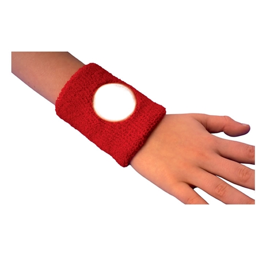 Additional Image 2 - a red wrist band with a white circle on it