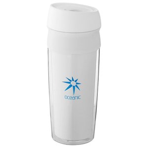 Additional Image 2 - a white plastic cup with a blue logo