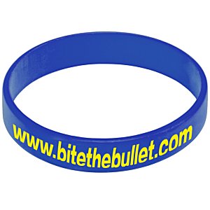 Additional Image 3 - a blue rubber bracelet with yellow writing