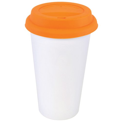 Additional Image 1 - a white and orange plastic cup with a lid