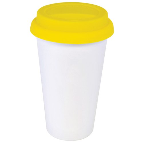 Additional Image 2 - a white and yellow plastic cup with yellow lid