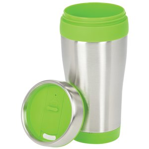Additional Image 4 - a green and silver travel mug