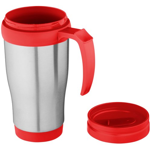 Additional Image 1 - a stainless steel travel mug with a red lid