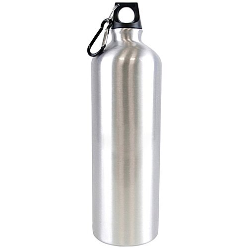 Additional Image 1 - a silver water bottle with a black ring