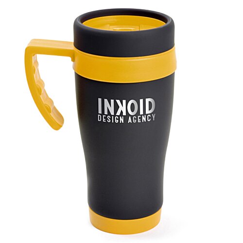Additional Image 1 - a black and yellow travel mug