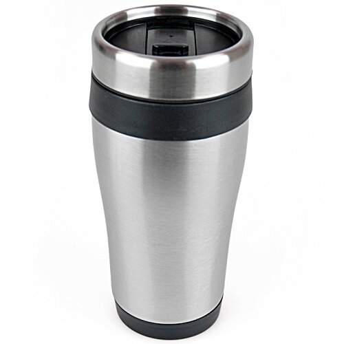 Additional Image 3 - a silver and black travel mug