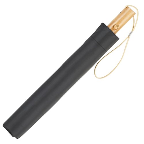 Additional Image 3 - a black umbrella with a wooden handle