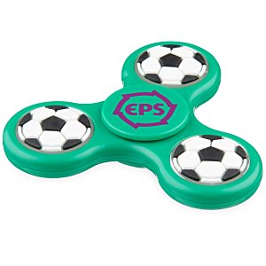 Additional Image 1 - a green fidget spinner with football balls on it