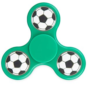 Additional Image 2 - a green fidget spinner with black and white football balls