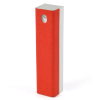 a red rectangular object with a hole