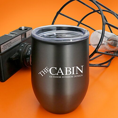 Additional Image 4 - a black mug with white text on it next to a camera