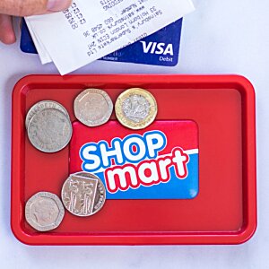 Additional Image 2 - a red tray with coins and a credit card