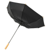 a black umbrella with a yellow handle