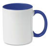 a white and blue mug