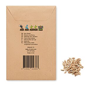 Additional Image 2 - a brown envelope with a barcode and a small pile of seeds