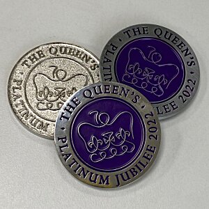Additional Image 6 - a group of silver and purple coins