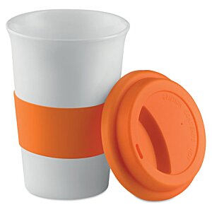 Additional Image 1 - a white and orange cup with a lid