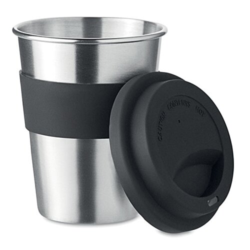Additional Image 3 - a silver cup with a black rubber lid