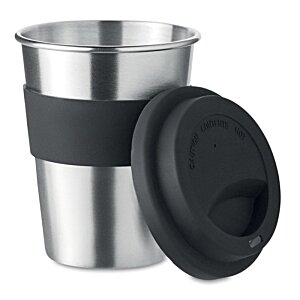 Additional Image 3 - a silver cup with a black rubber lid