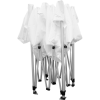 a group of white folding chairs