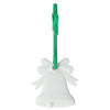 a white bell with a green handle
